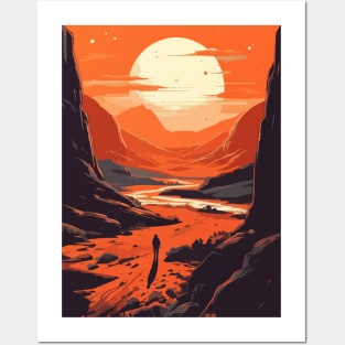 Sci Fi Planet Sunset Scene Anime Art Style Posters and Art